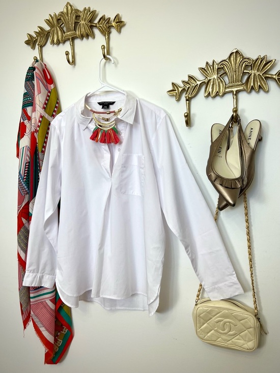 🆕NWT FRENCH CONNECTION Classic White Popover Blouse M - Picture 3 of 6